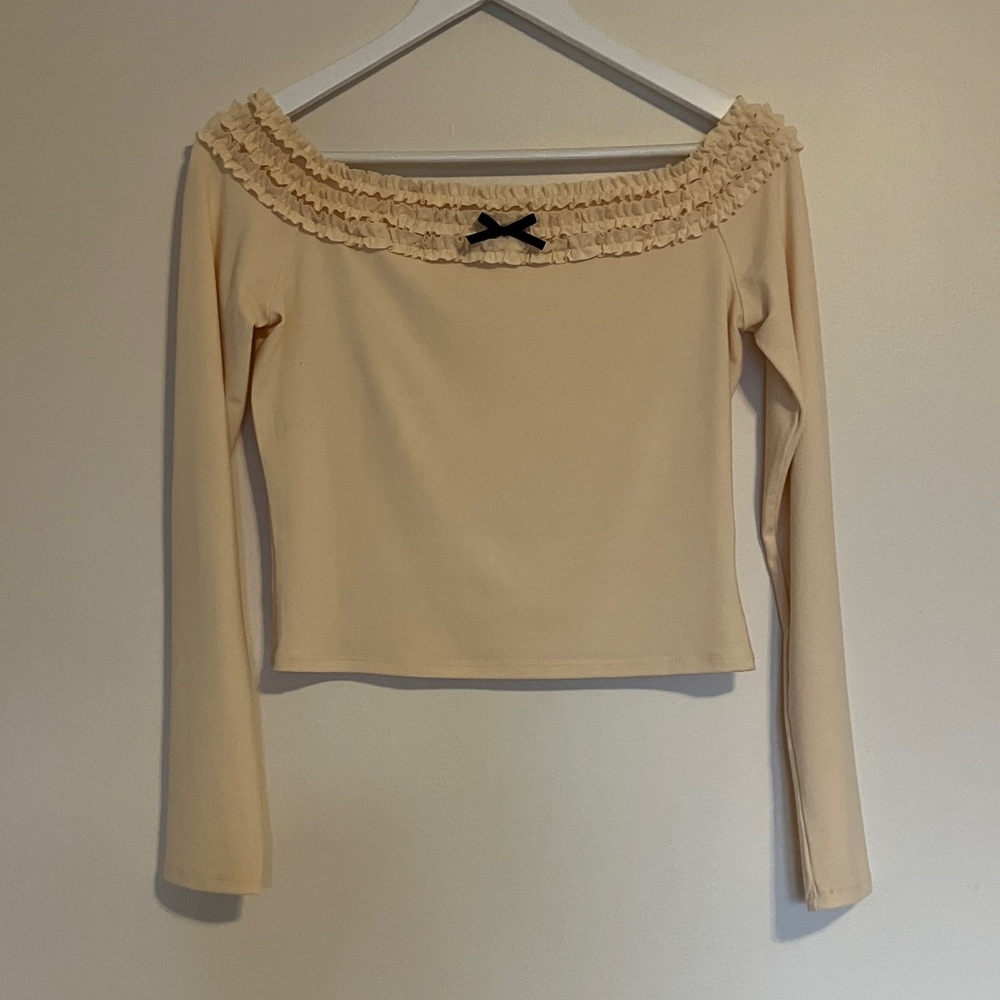 REVOLVE Cream Long Sleeve Ruffled Top